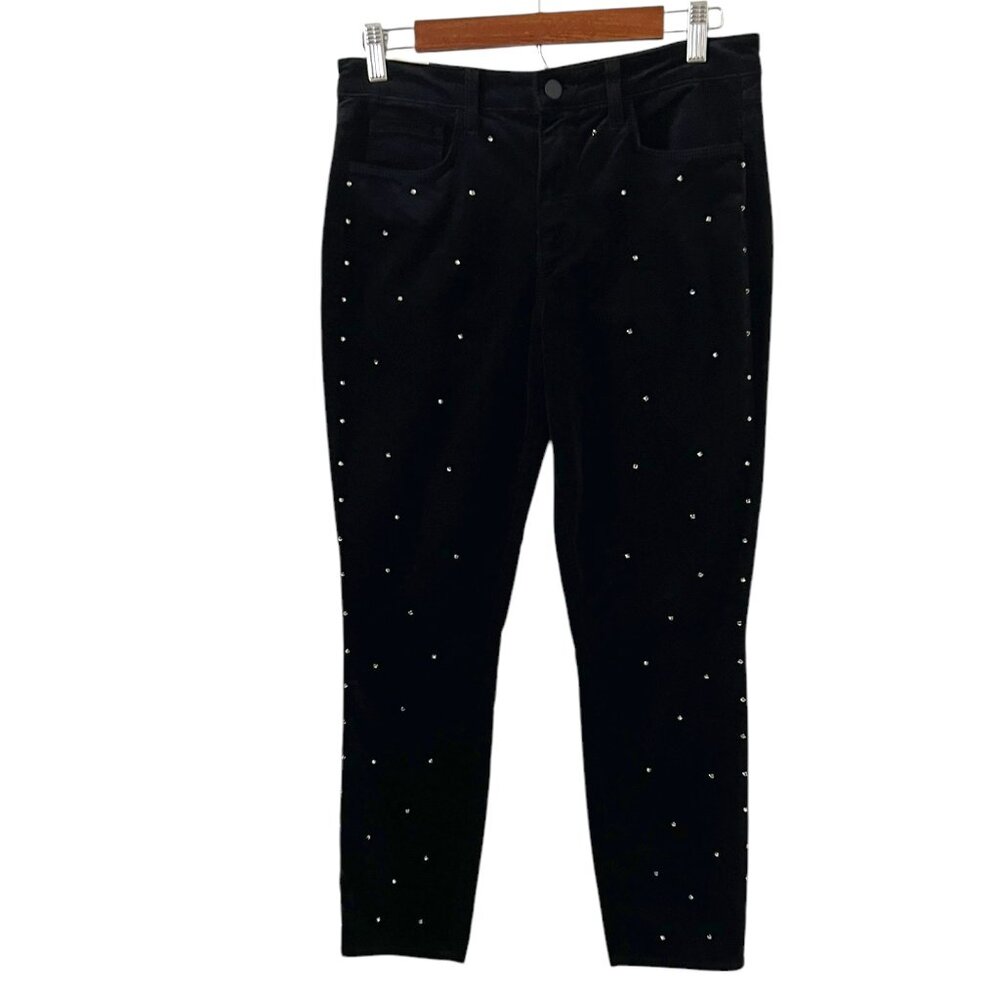 L'AGENCE NEW Margot Skinny Velvet Crystal Stud Jeans/Pants In Black Size 29